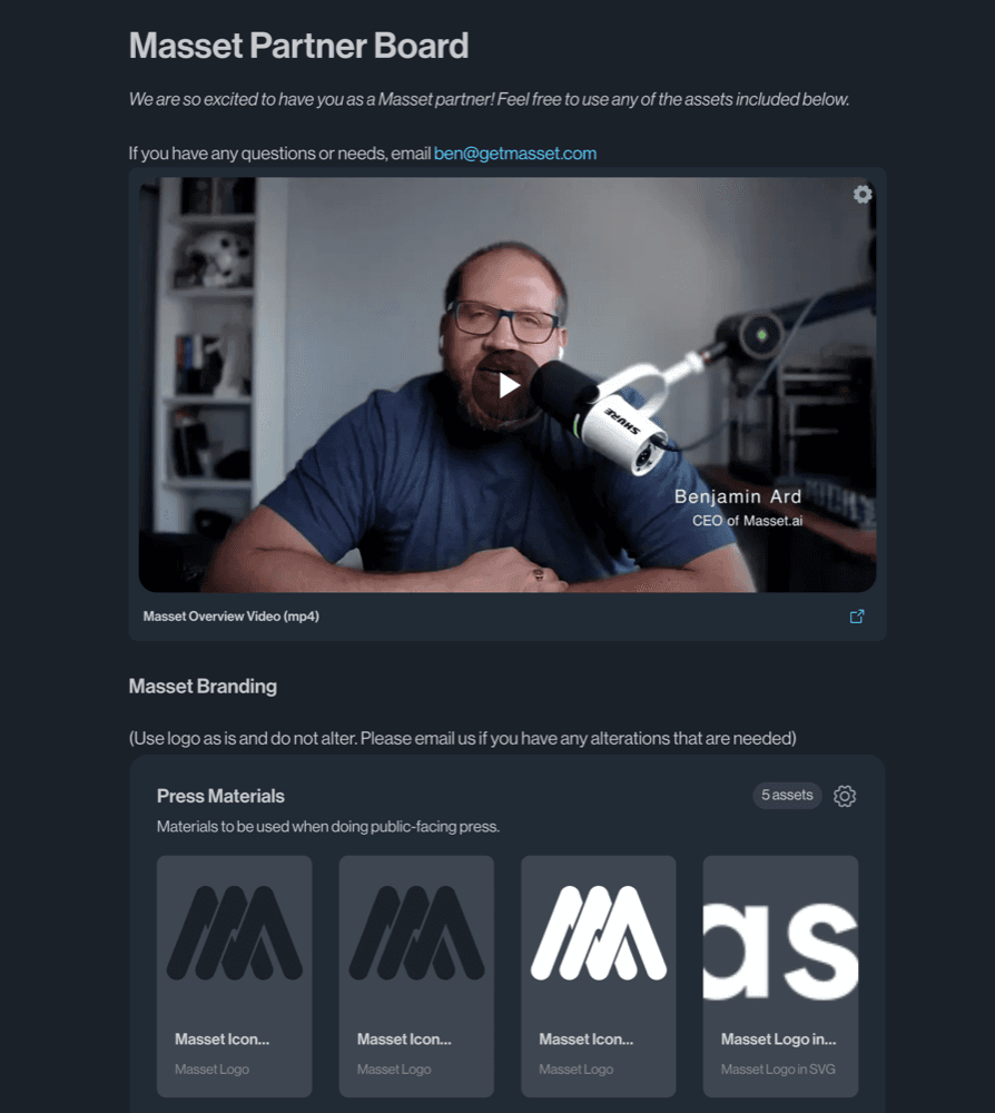 A curated Masset Board collecting content for a partner audience