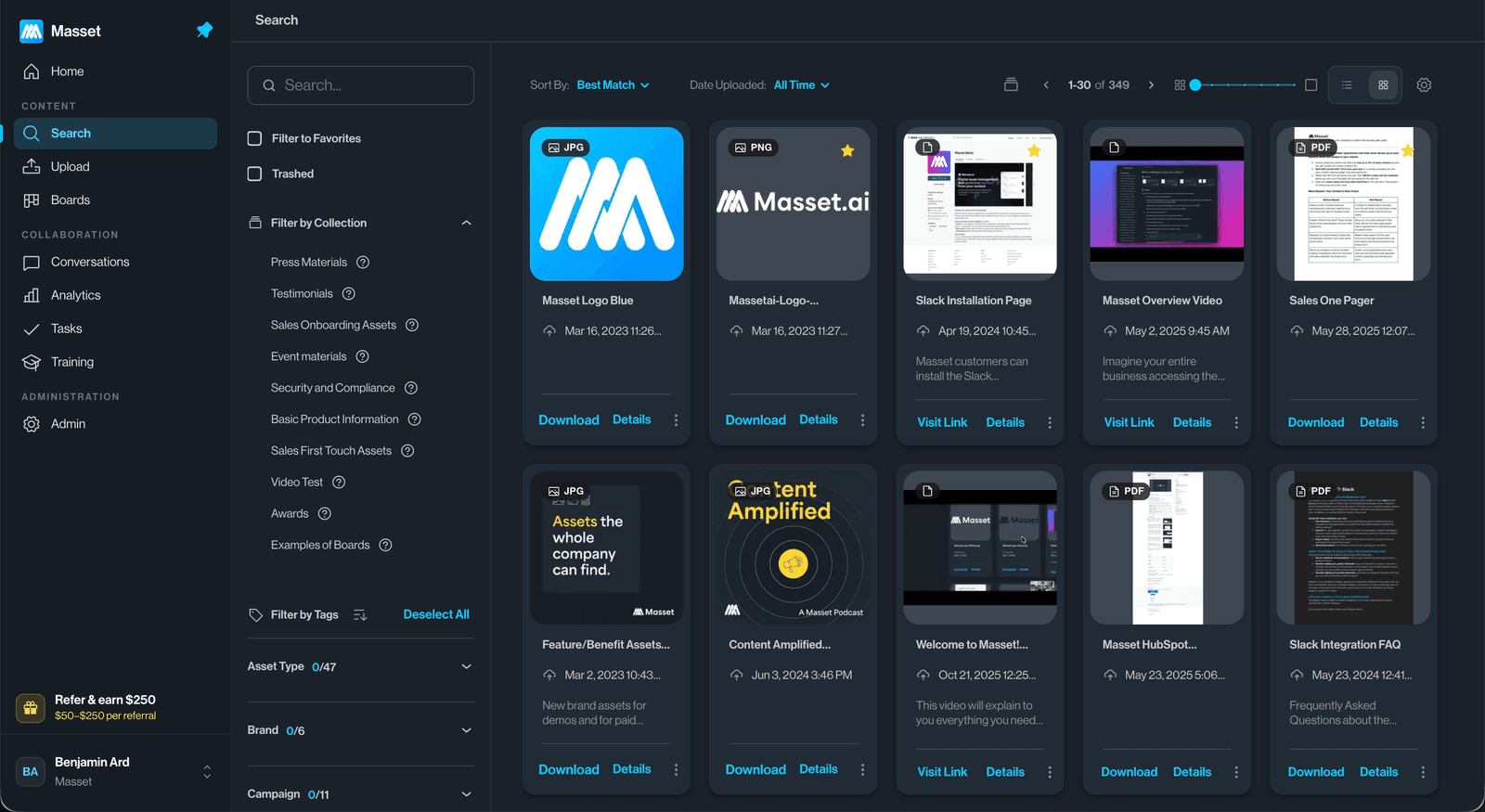 The live Masset library: every asset in one searchable home