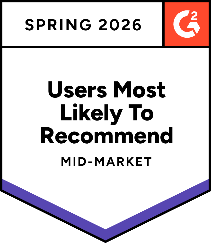 G2 Mid-Market Most Likely to Recommend